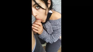 Risky blowjob outdoors in public